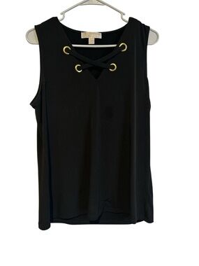 Michael Michael Kors Sleeveless Tank Top Womens Large Black W/Gold Criss Cross